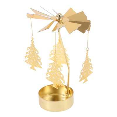 minkissy Christmas Candle Christmas Decorations Rotating Candleholder, Golden Candle Container Tea Light Holder Candle Holder Christmas Day Decor Home Decor Christmas Tealight
