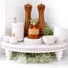 Corner Pedestal Stand Rustic Decor Riser for Display - Farmhouse Wood Rounded Beaded Tray for Kitchen and Bathroom Countertop Organizer, Coffee Bar, Plant Stand with Removable Feet (Rustic White) view 1