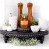 Corner Pedestal Stand Rustic Decor Riser for Display - Farmhouse Wood Rounded Beaded Tray for Kitchen and Bathroom Countertop Organizer, Coffee Bar, Plant Stand with Removable Feet (Rustic Black) view 1