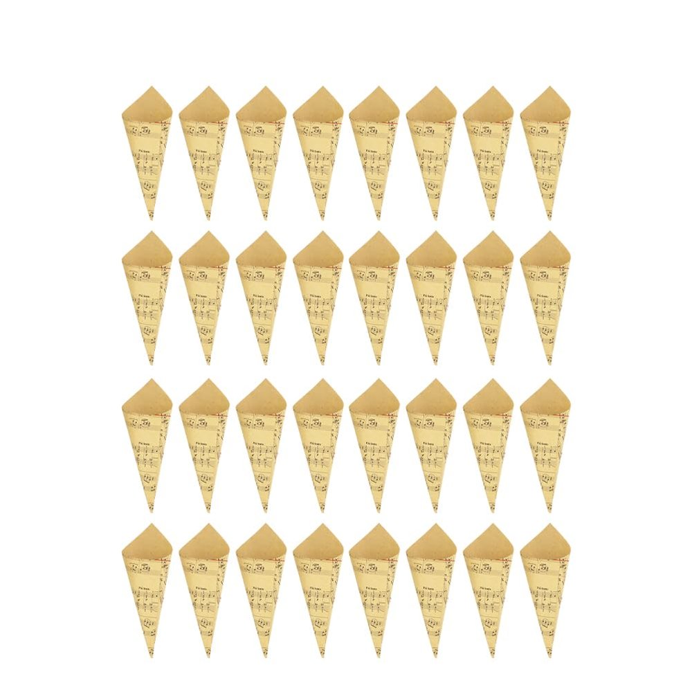 COHEALI Diy Kraft Paper Cones 100Pcs Music Note Pattern Flower Holder Bouquet Candy Boxes for Wedding Party Favors with Ropes Stickers 5.90X5.90In