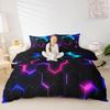 Castle Fairy 3D Honeycomb Duvet Cover Set Queen Size,Hexagon Theme Comforter Cover Pink Blue Neon Lights Bedding Set 3pcs,Kids Boys Teen Man Chic Creative Home Quilt Cover with 2 Pillowcases,Black view 1