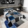 Dirt Bike Bedding Set Full Size Black Grey Blue Motocross Rider Comforter Set Kids Boys Teens Men Bedroom Racing Themed Patchwork Grid Quilt Set Fashion Motorcycle Silhouette Duvet Insert 3pcs view 1
