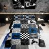 Dirt Bike Bedding Set Full Size Black Grey Blue Motocross Rider Comforter Set Kids Boys Teens Men Bedroom Racing Themed Patchwork Grid Quilt Set Fashion Motorcycle Silhouette Duvet Insert 3pcs view 2
