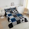 Dirt Bike Bedding Set Full Size Black Grey Blue Motocross Rider Comforter Set Kids Boys Teens Men Bedroom Racing Themed Patchwork Grid Quilt Set Fashion Motorcycle Silhouette Duvet Insert 3pcs view 4