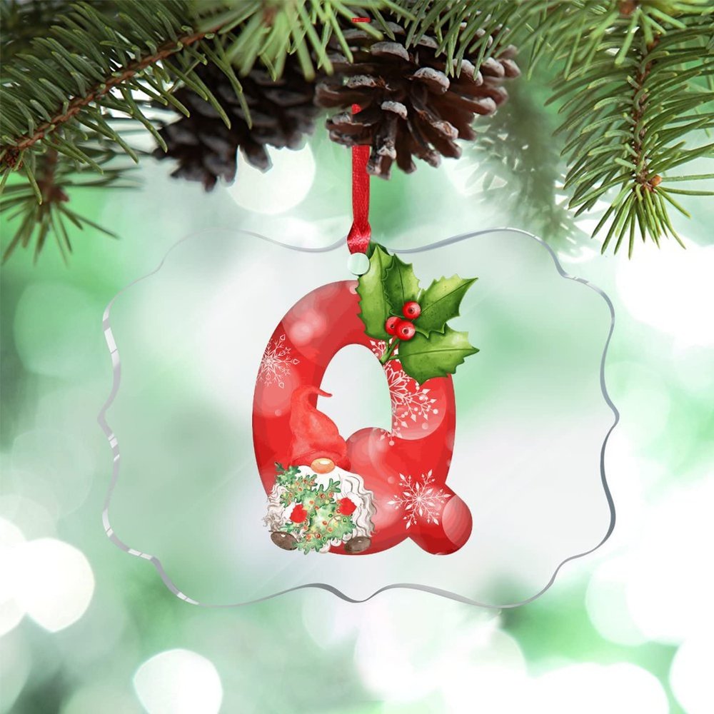 Christmas Ornaments 2022 Monogram Initial Letter Q Christmas Decorations for Tree Christmas Gnomes Santa Personalized Christmas Ornaments Holiday Keepsake Gifts for Family Friend Women Anniversary