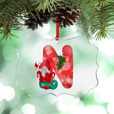 Christmas Ornaments 2022 Monogram Initial Letter N Ornament for Christmas Tree Decor Christmas Gnomes Santa Personalized Christmas Ornaments Holiday Keepsake Gifts for Mom Bridesmaid Bridal Shower