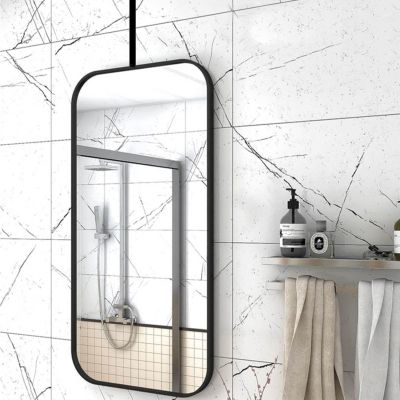 Gaommini Square Bathroom Mirror, Rectangular Ceiling Mounted Mirror with Ceiling Hanging Rod, Vanity Mirror Decorative Simple Mirror - Metal, Black (Size : 40cmx60cm)