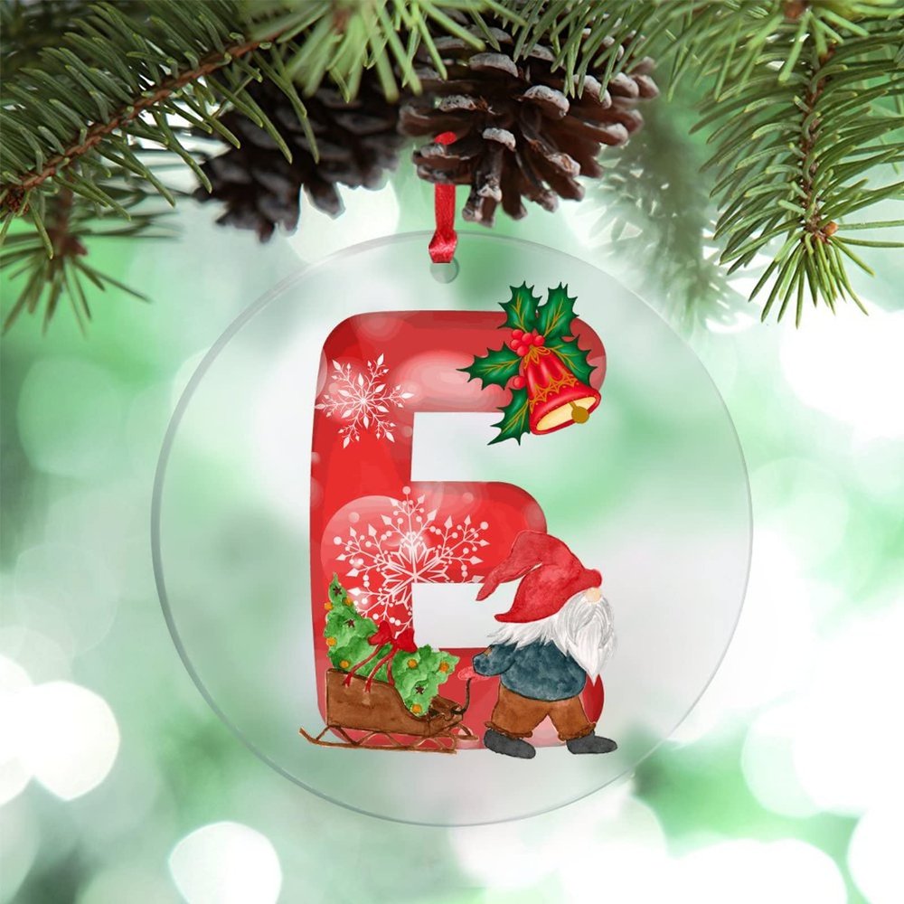 Christmas Ornaments 2022 Monogram Initial Letter E Christmas Decorations for Tree Christmas Gnomes Santa Personalized Christmas Ornaments Holiday Keepsake Gifts for Anniversary Holiday Pendants
