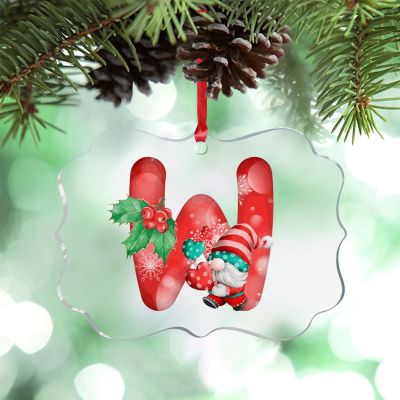 Monogram Initial Letter W Personalized Christmas Ornaments 2022 Christmas Gnomes Santa Ornament for Christmas Tree Decor Acrylic Christmas Ornaments Keepsake Gifts for Mom Bridesmaid Bridal Shower