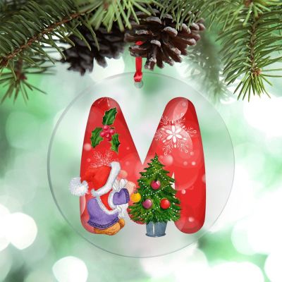 Monogram Initial Letter M Personalized Christmas Ornaments 2022 Christmas Gnomes Santa Ornament for Christmas Tree Decor Acrylic Christmas Ornaments Keepsake Gifts for Holiday Souvenir Birthday