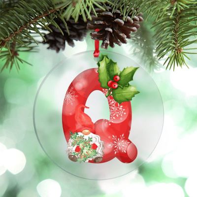 Christmas Gnomes Santa Christmas Initial Ornaments Monogram Letter Q Ornament for Christmas Tree Decor Clear Acrylic Personalized Christmas Ornaments 2022 Novelty Keepsake Christmas Decor Gift