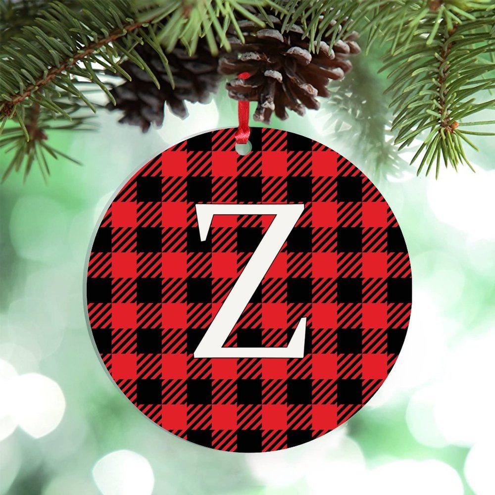 Monogram Initial Letter Z Personalized Christmas Ornaments 2022 Buffalo Plaid Check Ornaments for Christmas Trees Acrylic Christmas Ornaments Keepsake Gifts for Holiday Souvenir Wedding Birthday