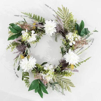 24-inch Olive Wreath Green French Country Fabric Rattan Unlit