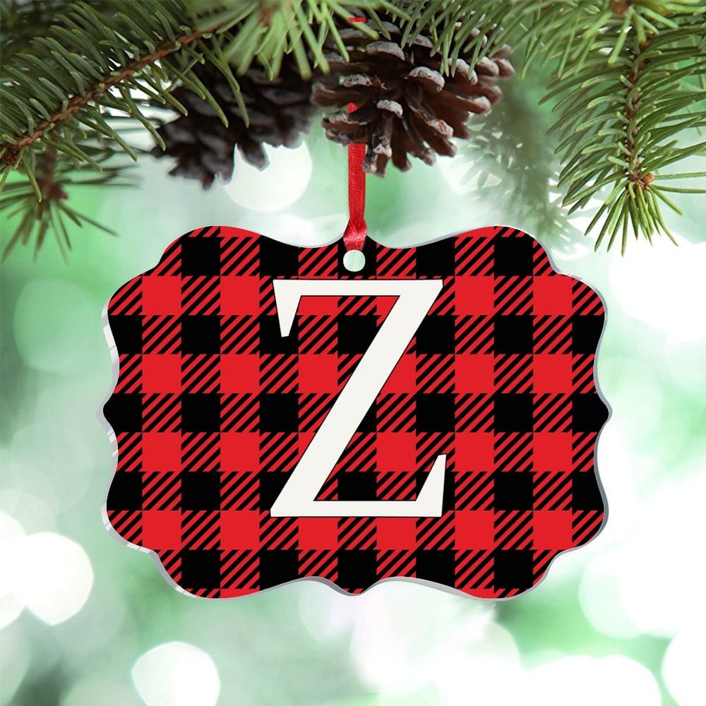 Christmas Ornaments 2022 Monogram Initial Letter Z Christmas Tree Ornaments Buffalo Plaid Check Personalized Christmas Ornaments Holiday Keepsake Gifts for Holiday Souvenir Wedding Birthday