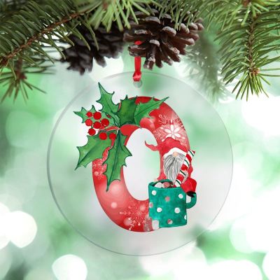 Christmas Gnomes Santa Christmas Initial Ornaments Monogram Letter O Ornaments for Christmas Trees Clear Acrylic Personalized Christmas Ornaments 2022 Novelty Keepsake Christmas Decor