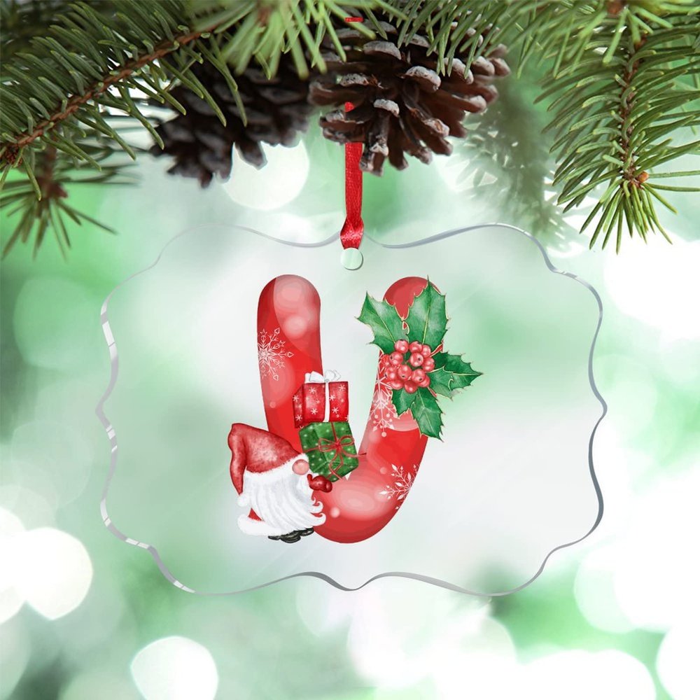 Monogram Initial Letter V Personalized Christmas Ornaments 2022 Christmas Gnomes Santa Ornaments for Christmas Trees Acrylic Christmas Ornaments Keepsake Gifts for Mom Bridesmaid Bridal Shower