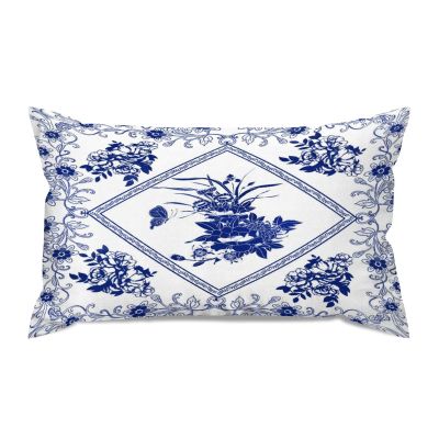 Chinoiserie Blue And White Porcelain Lumbar Throw Pillow Covers 12x20 Canvas Pillow Case Vintage Chinese Style Oriental Floral Pattern Cushion Covers Farmhouse for Couch Living Room Holiday Decor