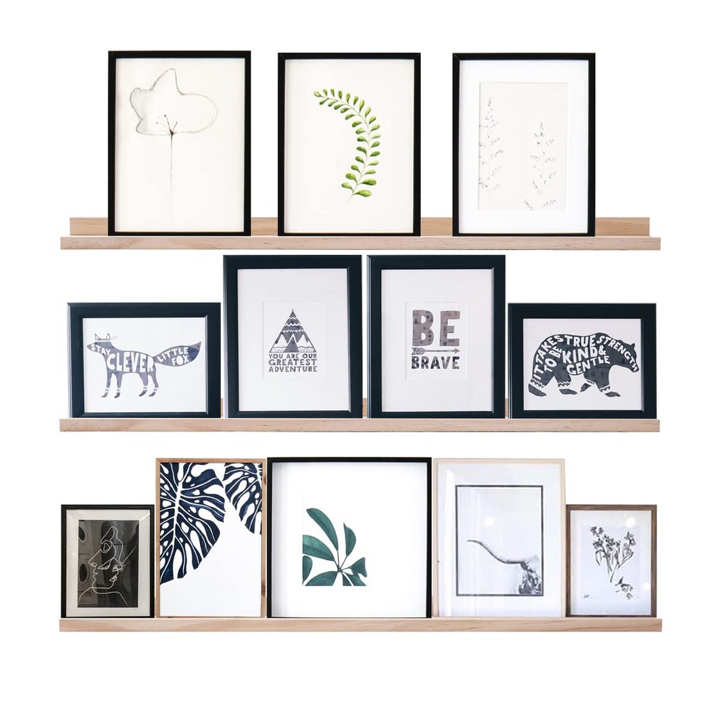 AZSKY 48 Inch Long Narrow Floating Shelves for Wall Storage Rustic Natural Wood Wall Shelf for Wall Dcor Wall Bookshelf for Kids Room Picture Ledge Shelf a Set of 3