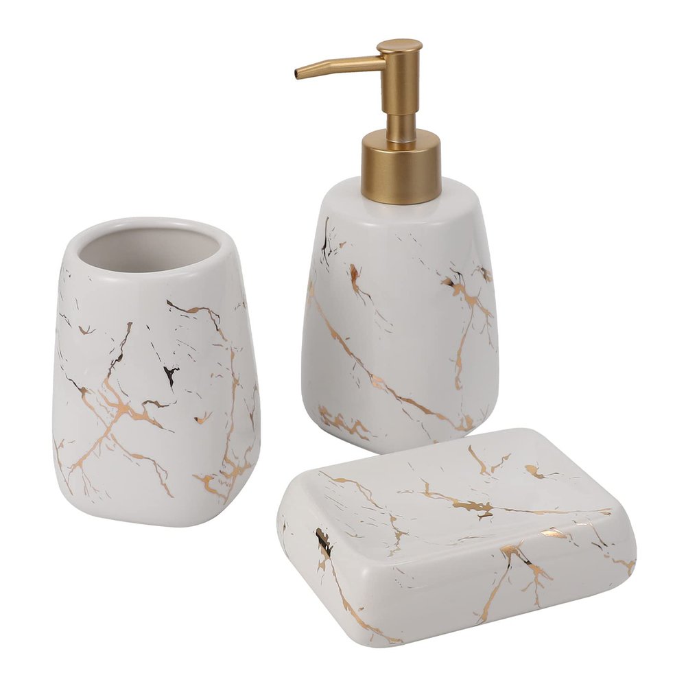 3pcs Bathroom Elegant Toothbrush Holder Soap Dish Lotion Dispenser for Stylish Bathroom Decor Glossy Finish for Home Wedding