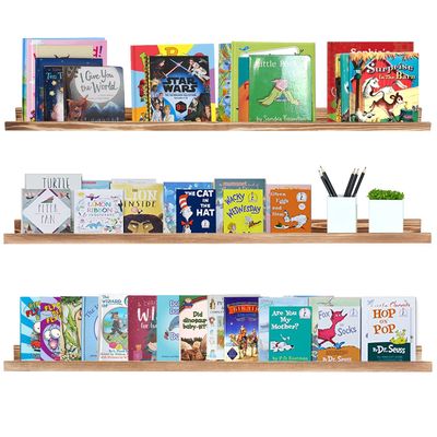 AZSKY Picture Ledge Shelf Floating Shelves for Photo Frames Kids Book Shelves Wall Mounted Burnt Display Shelf Wooden Frame Ledge 48 Inches Set of 3 Bathroom Organizer Shelves