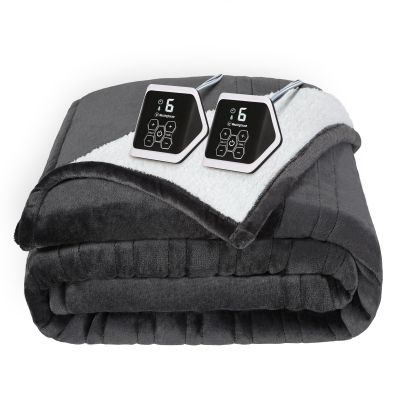 Westinghouse Heated Blanket King Size, Soft Flannel to Sherpa Electric Blanket with 10 Heating Levels, 1-12 Hours Auto Shut Off, Fast Heating, Machine Washable, 100x90 Inch, Charcoal