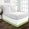 Kings Loft Pom Pom Two Tone BedSkirt 100% Egyptian Cotton 1000 Thread Count, Top-Knot Tassle White Pompom Fringe Solid Pattern, 21 Inch Drop King Size, White/Sage Solid view 1
