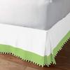 Kings Loft Pom Pom Two Tone BedSkirt 100% Egyptian Cotton 1000 Thread Count, Top-Knot Tassle White Pompom Fringe Solid Pattern, 21 Inch Drop King Size, White/Sage Solid view 2