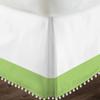 Kings Loft Pom Pom Two Tone BedSkirt 100% Egyptian Cotton 1000 Thread Count, Top-Knot Tassle White Pompom Fringe Solid Pattern, 21 Inch Drop King Size, White/Sage Solid view 3