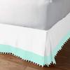 Kings Loft Pom Pom Two Tone BedSkirt 100% Egyptian Cotton 1000 Thread Count, Top-Knot Tassle White Pompom Fringe Solid Pattern, 21 Inch Drop Twin XL Size, White/Aqua Blue Solid view 2