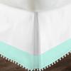 Kings Loft Pom Pom Two Tone BedSkirt 100% Egyptian Cotton 1000 Thread Count, Top-Knot Tassle White Pompom Fringe Solid Pattern, 21 Inch Drop Twin XL Size, White/Aqua Blue Solid view 3