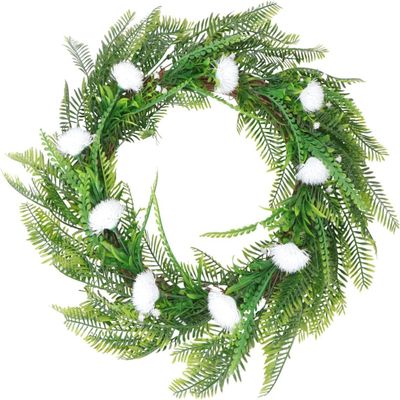 Artificial Plant Wreath Greenery Leaves Wreath Front Door Wreath Photo Prop for Outdoor Indoor Wedding Farmhouse Wall Window Home Decor - Green and White