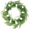 Artificial Plant Wreath Greenery Leaves Wreath Front Door Wreath Photo Prop for Outdoor Indoor Wedding Farmhouse Wall Window Home Decor - Green and White view 1