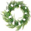 Artificial Plant Wreath Greenery Leaves Wreath Front Door Wreath Photo Prop for Outdoor Indoor Wedding Farmhouse Wall Window Home Decor - Green and White view 2