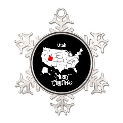 Christmas Snowflake Ornament Utah State Map Merry Christmas Decorative Metal Snowflake Pendant Customizable Pewter Snowflake Souvenirs for Winter Christmas Tree Party Decor