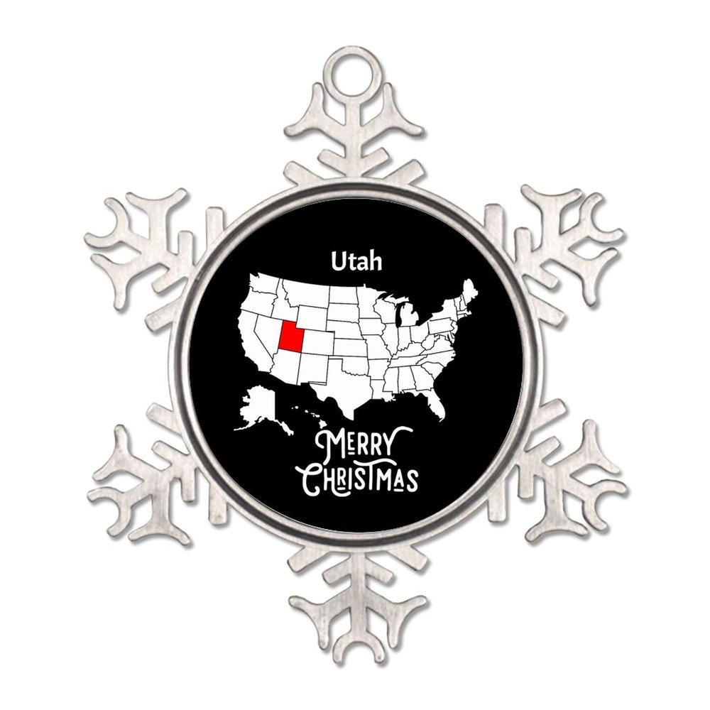 Christmas Snowflake Ornament Utah State Map Merry Christmas Decorative Metal Snowflake Pendant Customizable Pewter Snowflake Souvenirs for Winter Christmas Tree Party Decor
