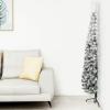 Gecheer Artificial Half Christmas Tree, Green and White PVC Steel Slim Flocked Snow Design, 82.7 Inch Tall, Cone-Shaped for Indoor Living Room or Hallway view 1