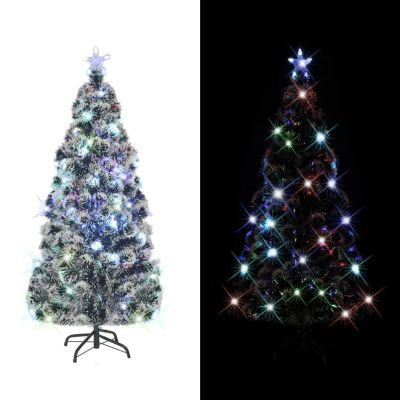 Gecheer Pre-lit Christmas Tree, 5 ft Green and White Fiber Optic with LED Lights, Snowy Design, Easy Setup, Plug-in Convenience for Indoor and Outdoor Holiday Decor