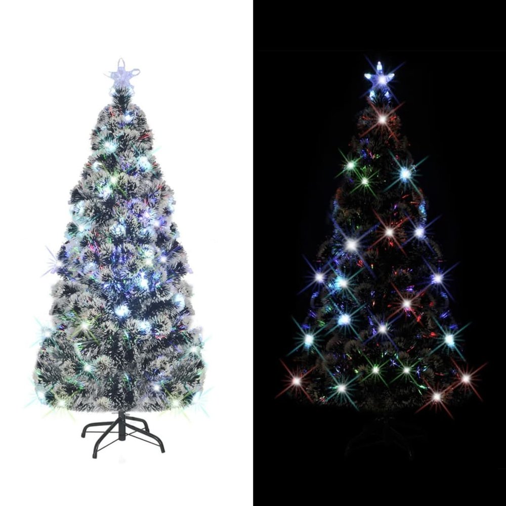 Gecheer Pre-lit Christmas Tree, 5 ft Green and White Fiber Optic with LED Lights, Snowy Design, Easy Setup, Plug-in Convenience for Indoor and Outdoor Holiday Decor