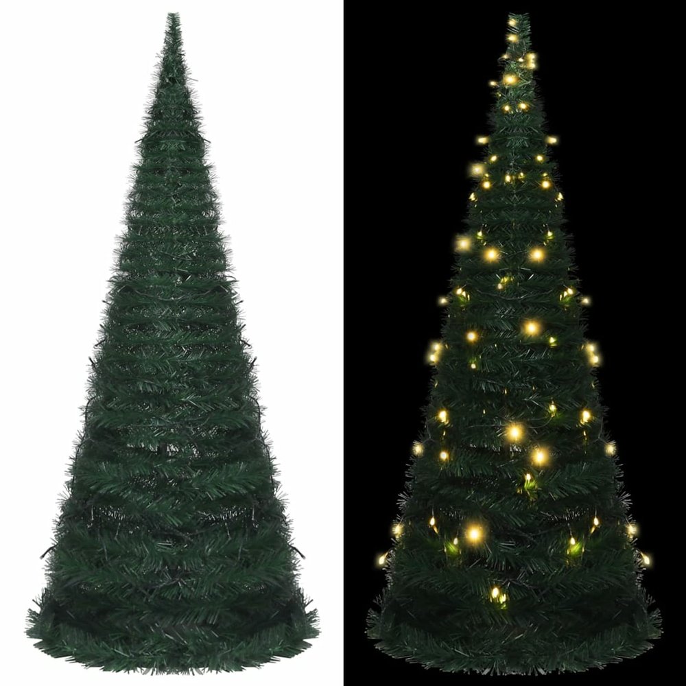 Gecheer Pop-up Christmas Tree, 7 ft Collapsible Green PVC Artificial Tree with LED Lights for Indoor Outdoor Holiday Decoration