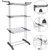 EQHAIR Clothes Drying Rack Folding Clothes Rail 3 Tier Clothes Rack Stainless Steel Laundry Garment Dryer Stand with Two Side Wings Grey, Sturdy and Easy Assembly (A) view 4