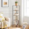 HOOBRO Corner Shelf Stand, Industrial 5-Tier Corner Bookshelf with Metal Frame, Corner Shelf Stand Display Plant Flower, Corner Bookcase for Small Spaces, Living Room, Greige and Black BG33CJ01 view 2