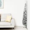 Gecheer Artificial Half Christmas Tree, Slim Flocked Snow Design 94.5 Inch Green PVC Steel, Space-Saving Cone Shape for Living Room Indoor Decor view 1