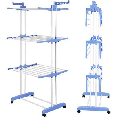 EQHAIR Laundry Room Dryer Rack, Clothes Drying Rack,Wall Mounted Clothes Hanger with Swing Arm, Foldable Floor Hanger Rack, Sturdy and Easy Assembly (A)
