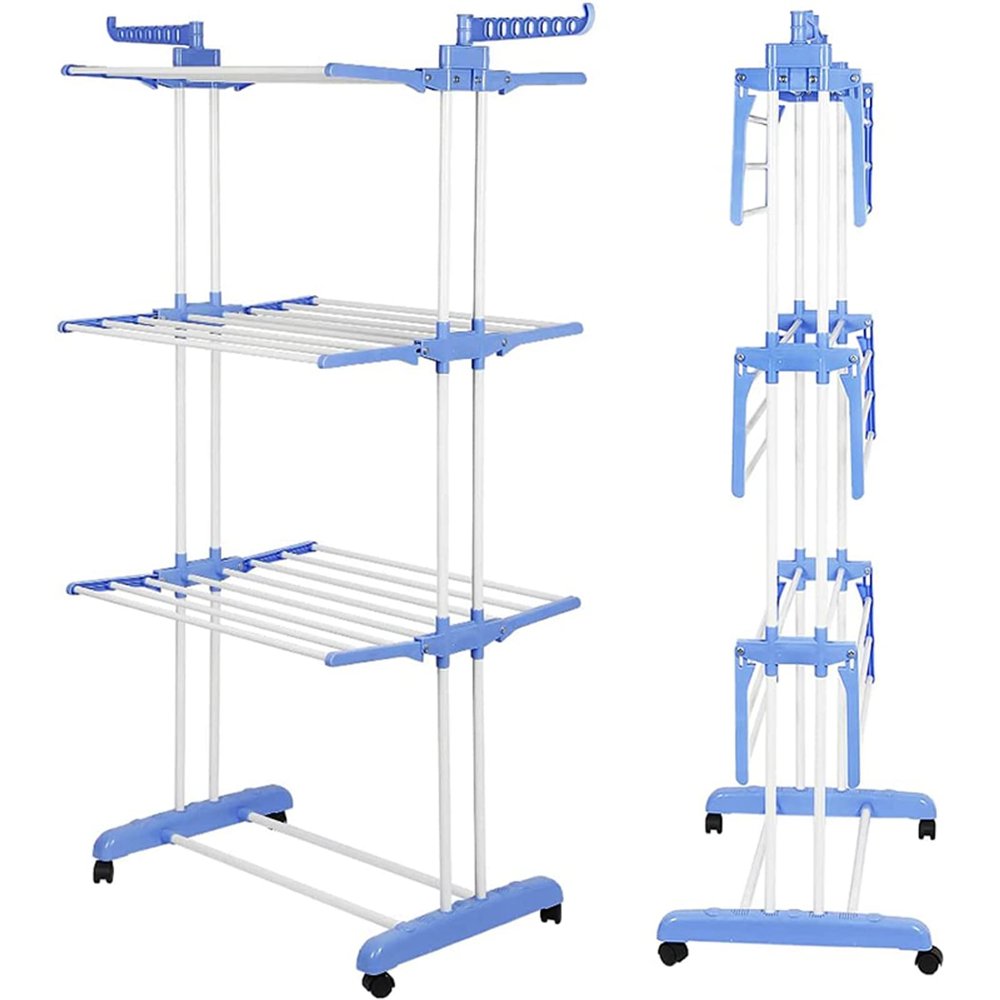 EQHAIR Laundry Room Dryer Rack, Clothes Drying Rack,Wall Mounted Clothes Hanger with Swing Arm, Foldable Floor Hanger Rack, Sturdy and Easy Assembly (A)