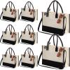 Aoriher 8 PCS Canvas Tote Bag with Shoulder Strap Zipper Opening Grocery Tote for Women Birthday Bridesmaid Gift Bag(Black) view 1