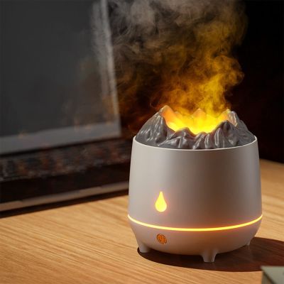 Bedroom Simulation Flame humidifier Scent Diffuser 2 Flame Color Essential Oil Scent Diffuser with no Water Automatic Shut Off Protection Flame humidifier for Home and Bedroom White ( Color : White )