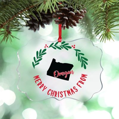 Oregon USA State Christmas Ornaments 2022 Merry Christmas Wreath Ornament for Christmas Tree Decor Sweet Home Country Acrylic Personalized Christmas Ornaments Christmas Keepsake Xmas Gift