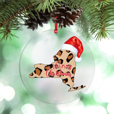 New York Christmas Ornaments Leopard Print Map Christmas Hat Christmas Tree Ornaments Home State Personalized Christmas Ornaments 2022 City Souvenir Christmas Keepsake Xchange Long Distance Gift