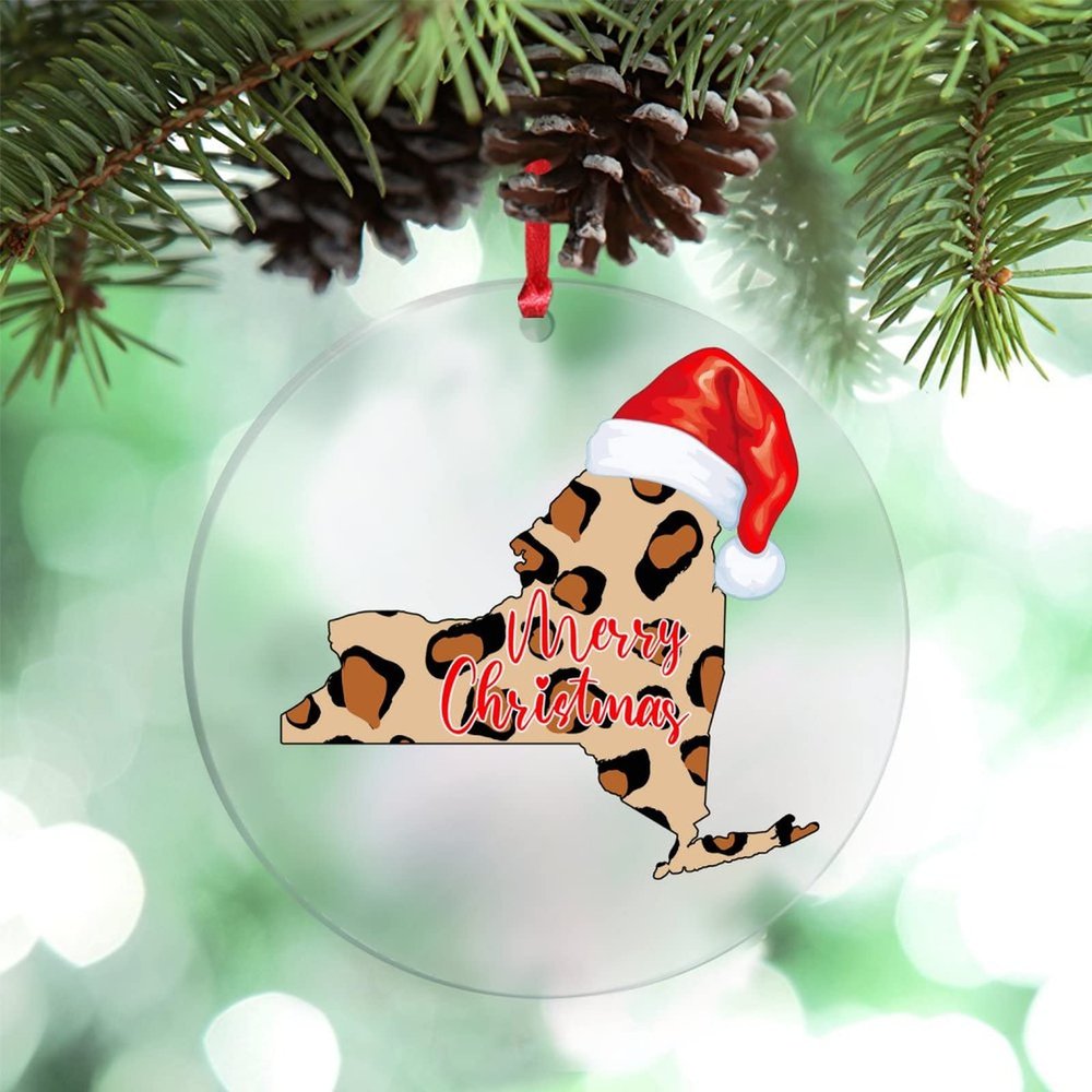 New York Christmas Ornaments Leopard Print Map Christmas Hat Christmas Tree Ornaments Home State Personalized Christmas Ornaments 2022 City Souvenir Christmas Keepsake Xchange Long Distance Gift