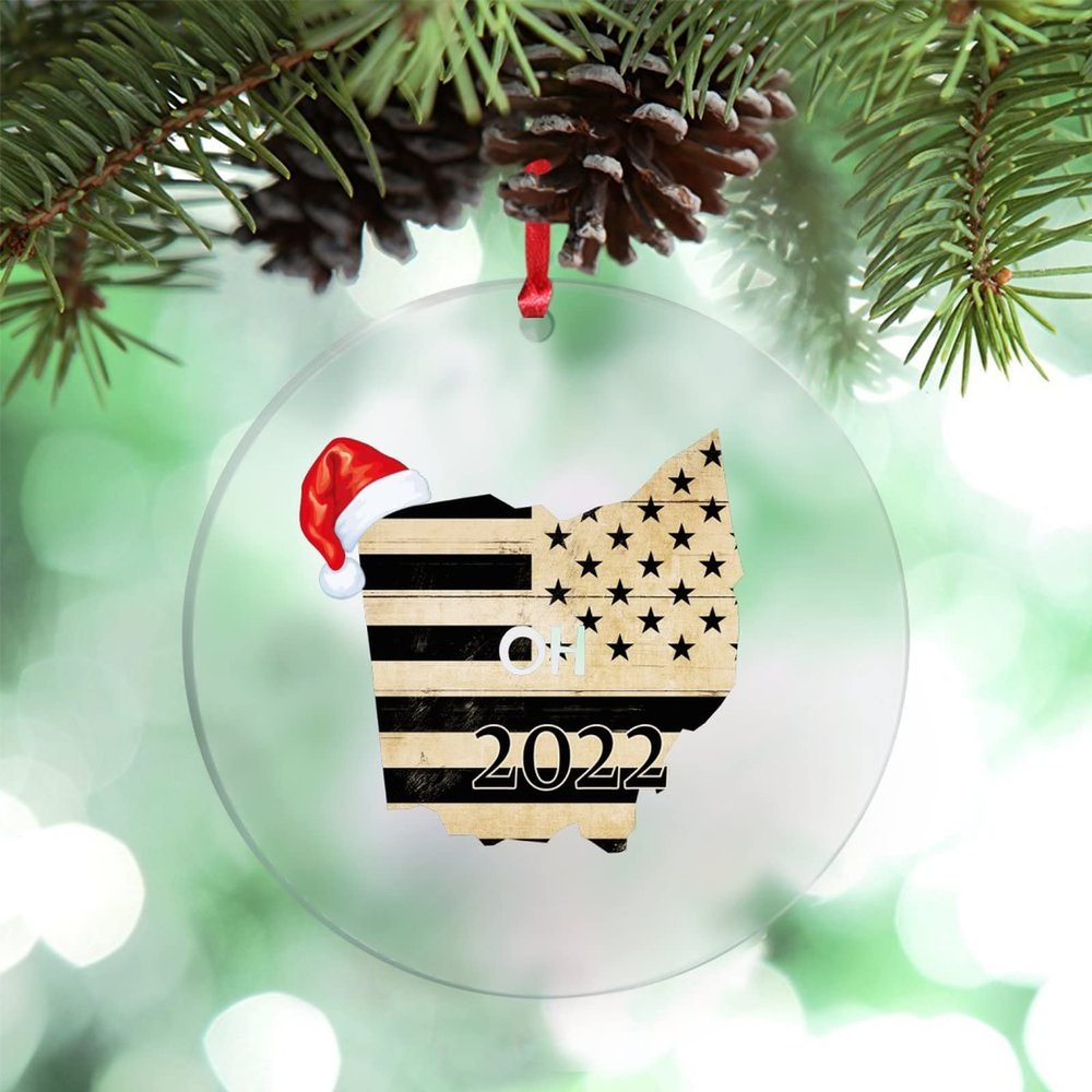 Black Striped Flag Christmas Ornaments Ohio America State Personalized Christmas Ornaments 2022 Christmas Decorations for Tree City Souvenir Holiday Christmas Keepsake New Year Gifts